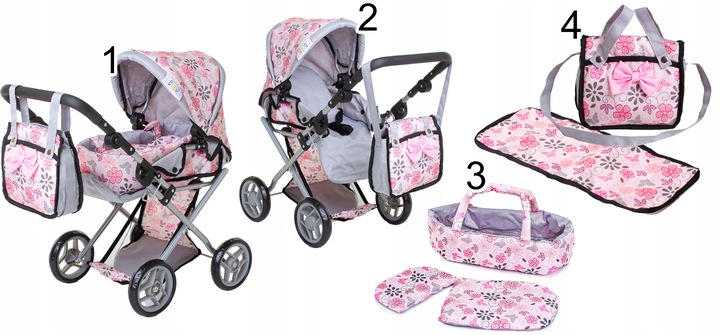 WÓZEK DLA LALEK głeboki spacerowy gondola 3w1 + ŁÓŻECZKO DLA LALKI ZESTAW