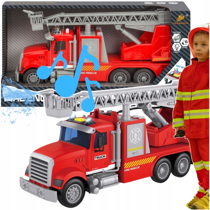 WÓZ STRAŻACKI STRAŻ POŻARNA STRZELA WODĄ ZE ŚWIATŁEM I DŹWIĘKIEM Z NAPĘDEM
