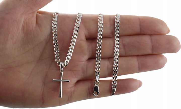 Łańcuszek Srebrny Męski Pancerka 3,80 mm z Krzyżykiem dla Mężczyzny Grawer