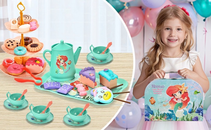 Serwis kawowy ZESTAW do herbaty dla dzieci w walizce czajnik taca B108 CE