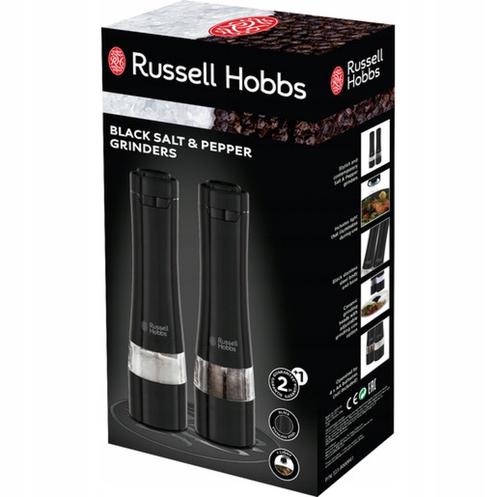 MŁYNEK DO SOLI I PIEPRZU RUSSELL HOBBS ZESTAW 2 SZT. CZARNE REGULACJA