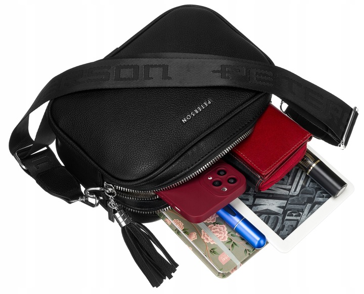 Torebka listonoszka damska PETERSON czarna lekka pojemna na ramię crossbody