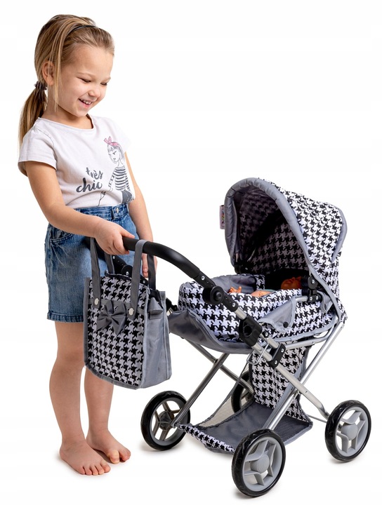 WÓZEK DLA LALEK GŁĘBOKI GONDOLA SPACERÓWKA 3w1 SKŁADANY TORBA POŚCIEL Doris