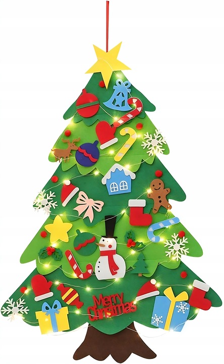 CHOINKA Z FILCU FILCOWA LED ZABAWKA DLA DZIECI DEKORACJE ŚWIĄTECZNE ŚWIĘTA