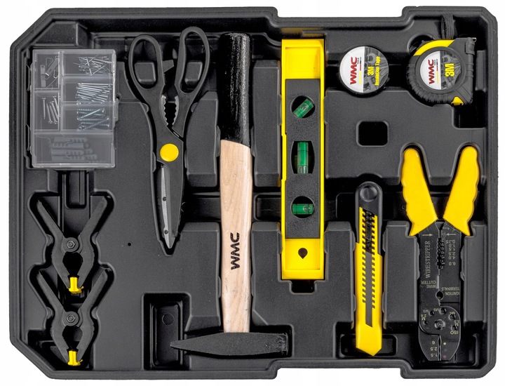 WALIZKA NARZĘDZIOWA ZESTAW NARZĘDZI 186 ELEMENTÓW BITY NASADKI MŁOTEK NÓŻ