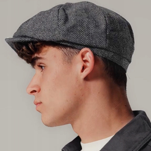 CZAPKA KASZKIET Z DASZKIEM JODEŁKA STYL RETRO SZARY ELEGANCKI UNISEX L/XL