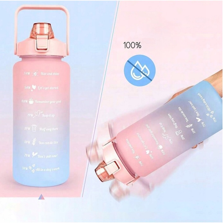 BUTELKA MOTYWACYJNA BIDON NA WODĘ 2000ml 2l ZE SŁOMKĄ Z UCHWYTEM MIARKĄ