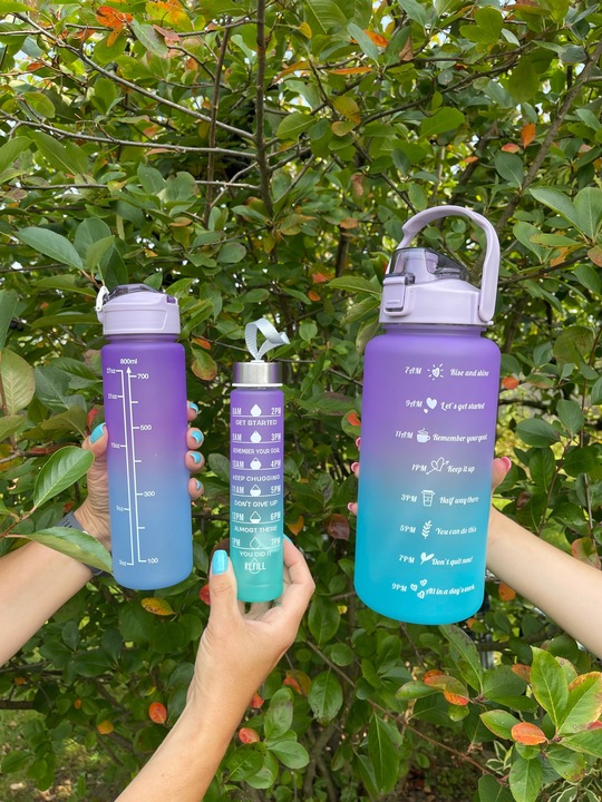 BIDON BUTELKA na WODĘ MOTYWACYJNA Zestaw 3 SZT. SHAKER FITNES 2L 0,7L 0,3L