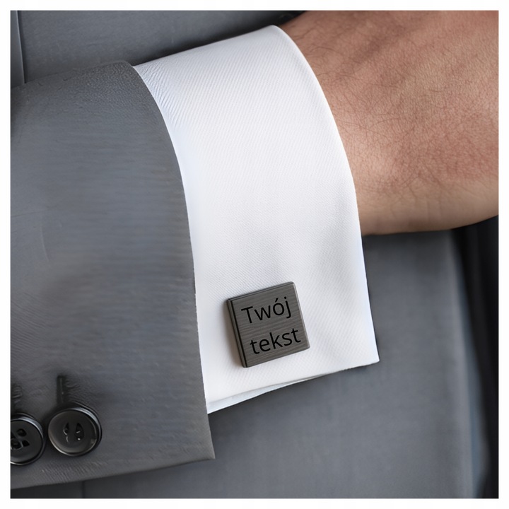 Spinki do mankietów grafitowe grawerowane TWÓJ TEKST GRAFIKA na prezent