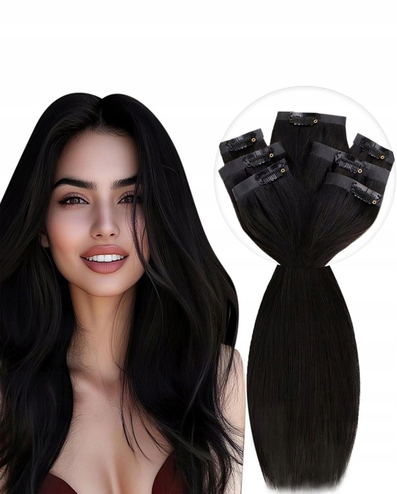 DOCZEPIANE WŁOSY Clip In Jak Naturalne Dopinki Proste Długie 6 Taśm 60 cm