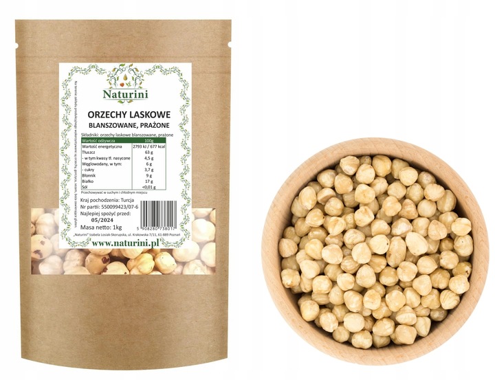 Orzechy laskowe blanszowane i prażone PYSZNE DO MUSLI 500g