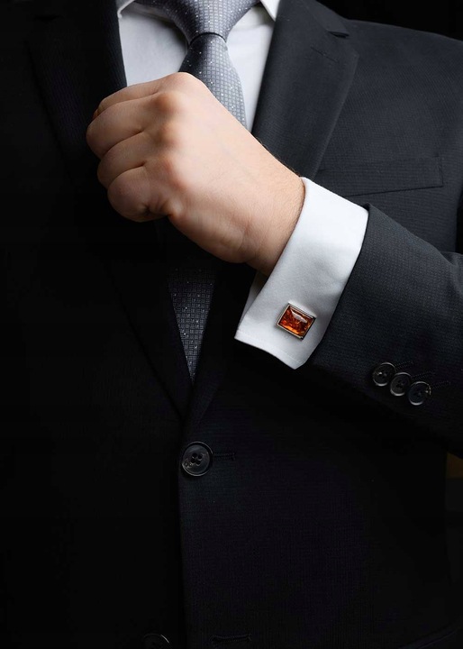 Spinki do mankietów, spinki do koszuli z bursztynem bałtyckim, srebrne