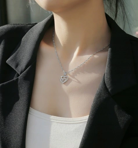 SREBRNY NASZYJNIK SERCE SREBRO 925 ŁAŃCUSZEK DAMSKI Z ZAWIESZKĄ GRAWER