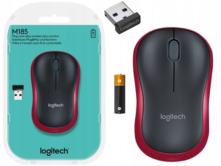 Myszka bezprzewodowa Logitech M-185 910-002240 M185 czerwona