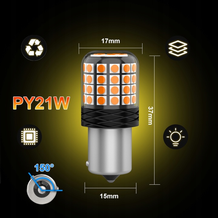 ŻARÓWKA LED PY21W XSTORM POMARAŃCZOWA KIERUNEK CAN