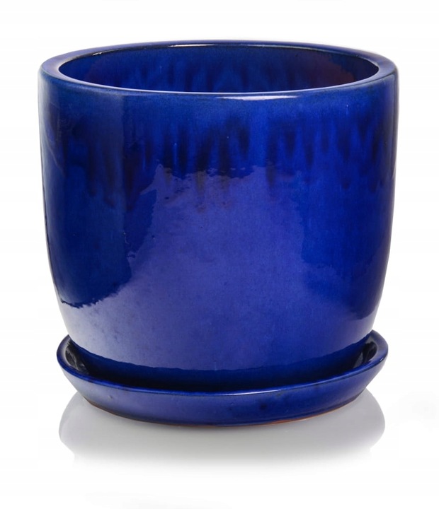 CERAMICZNA DONICZKA Z PODSTAWKIEM 23cm NIEBIESKA