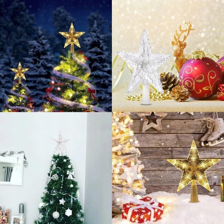 Czubek Na Choinkę Z 31 LED Czubek W Kształcie Gwiazdy, Lampki Choinkowe