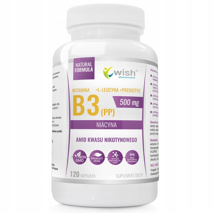 NIACYNA WITAMINA B3 PP 500mg WEGAN MEGA DAWKA 120K