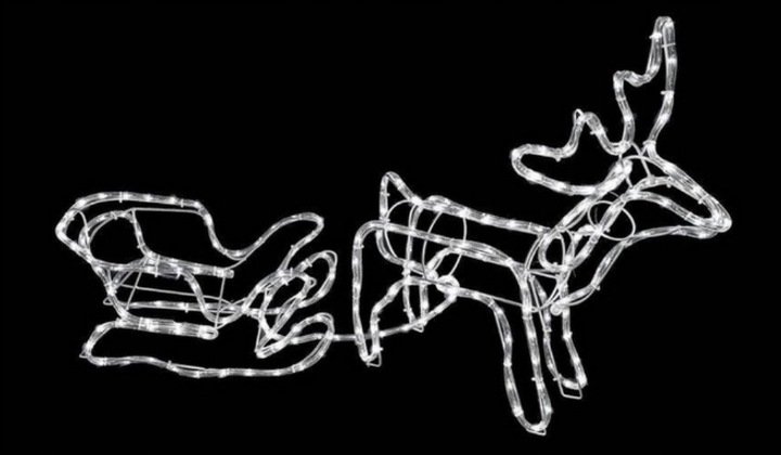 Renifer Świąteczny z Saniami Figurka Świecący LED BIAŁY Zewnętrzny Duży