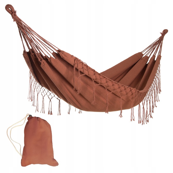 DUŻY MOCNY HAMAK OGRODOWY BOHO HUŚTAWKA MIDAS 3 100x200 KARMEL + POKROWIEC