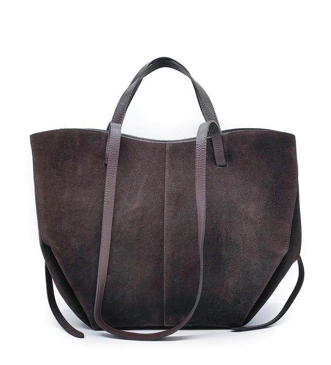 Torebka shopper zamszowa Vera Pelle - brązowa czekolada