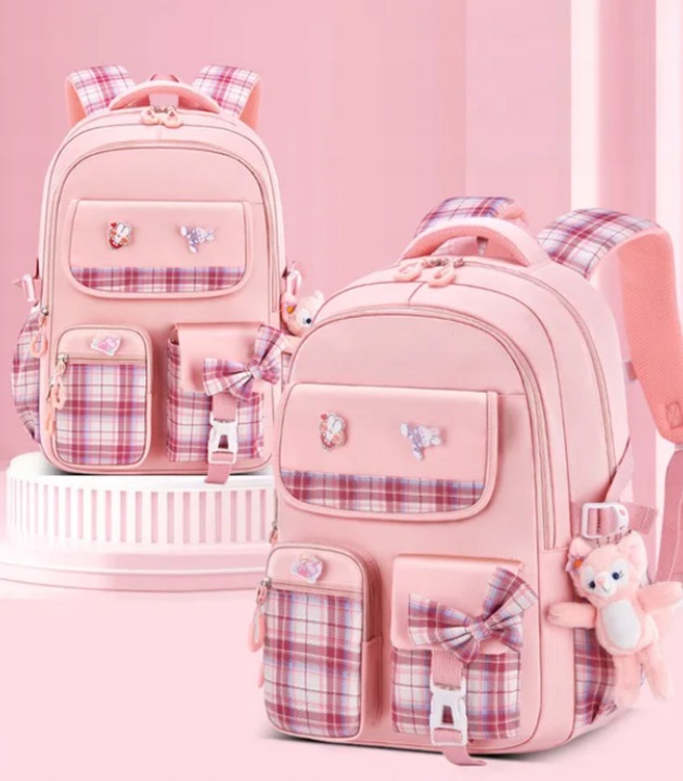 PLECAK SZKOLNY TORNISTER MŁODZIEŻ W KRATĘ POJEMNY DUŻY DO SZKOŁY KL. 1-3