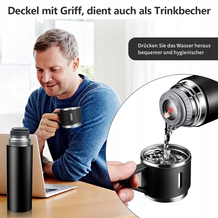 Termos Kubek DO KAWY HERBATY z dzióbkiem VACUUM LOCK STALOWY CZARNY