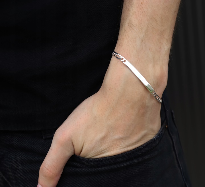 SREBRNA PEŁNA BRANSOLETKA MĘSKA FIGARO Z BLASZKĄ PR. 925 + GRAWER GRATIS