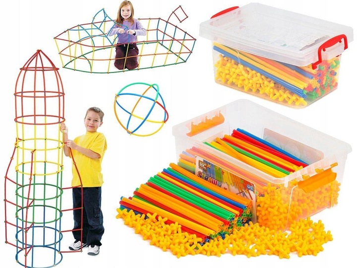 Klocki Konstrukcyjne Słomki Patyczki do Budowania Zestaw XL 800 elementów