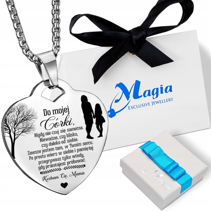 Srebrny Łańcuszek Zawieszka SERCE NASZYJNIK DLA CÓRKI OD MAMY Grawer BOX