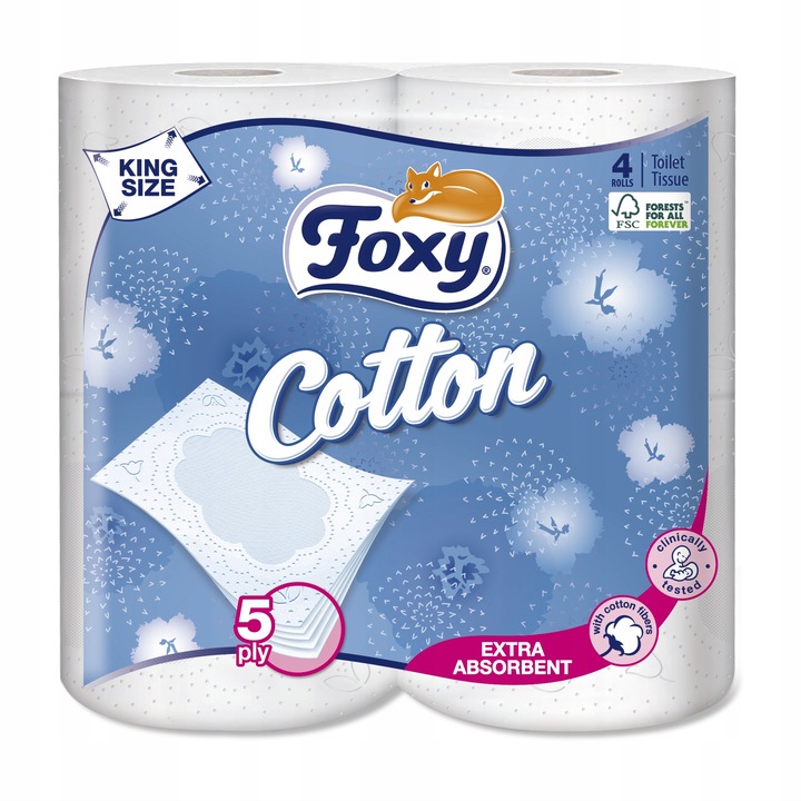 Papier toaletowy Foxy Cotton gruby 5 warstw ZESTAW 16 rolek