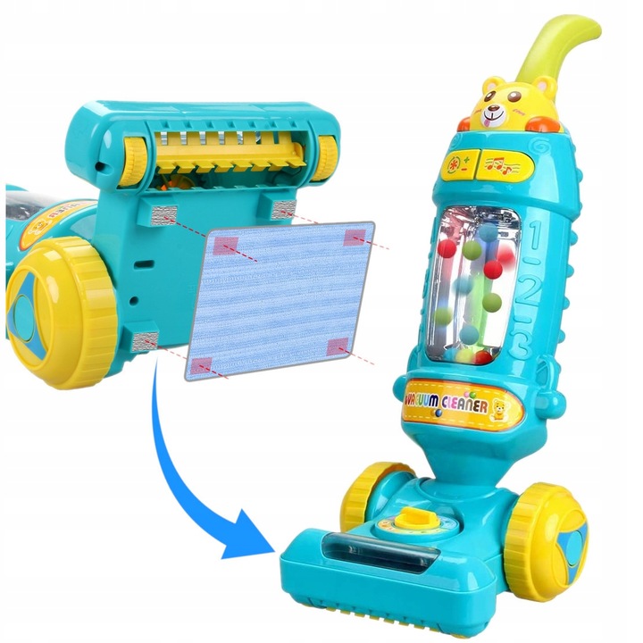 DUŻY ODKURZACZ RĘCZNY PIONOWY dla dzieci INTERAKTYWNY EDUKACYJNY LED MUZYKA