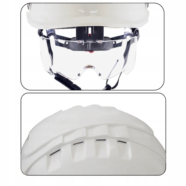 KASK OCHRONNY HEŁM WENTYLOWANY Z OKULARAMI BIAŁY KASK BUDOWLANY BHP LEKKI