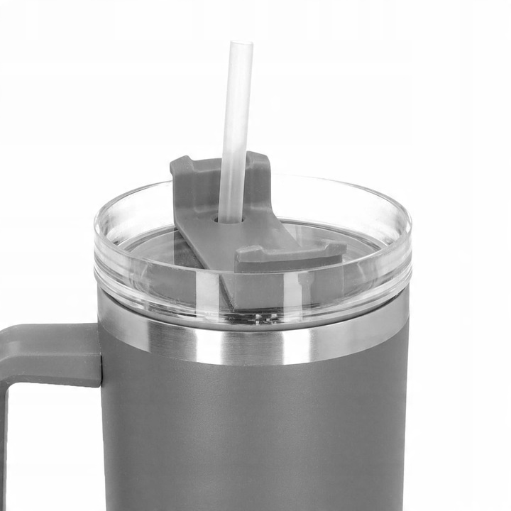 Kubek termiczny ze słomką próżniowy na kawę herbatę szary duży 1,2l
