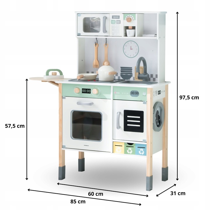 KUCHNIA DREWNIANA INTERAKTYWNA z Pralką Zmywarką Tablica Kredowa dla Dzieci