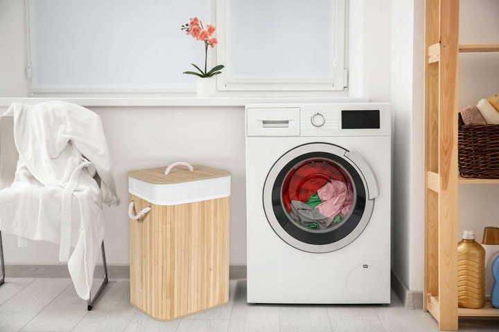 KOSZ NA PRANIE BIELIZNĘ ZABAWKI Z BAMBUSA DREWNIANY POJEMNIK KUFER 80L