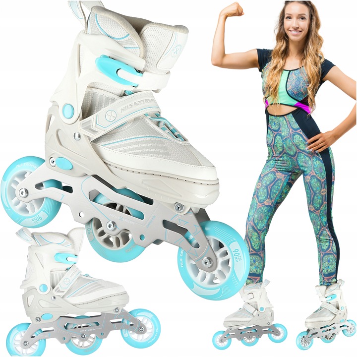 ROLKI REGULOWANE DAMSKIE MŁODZIEŻOWE KAUCZUKOWE ŁYŻWOROLKI ROZMIAR 39-42