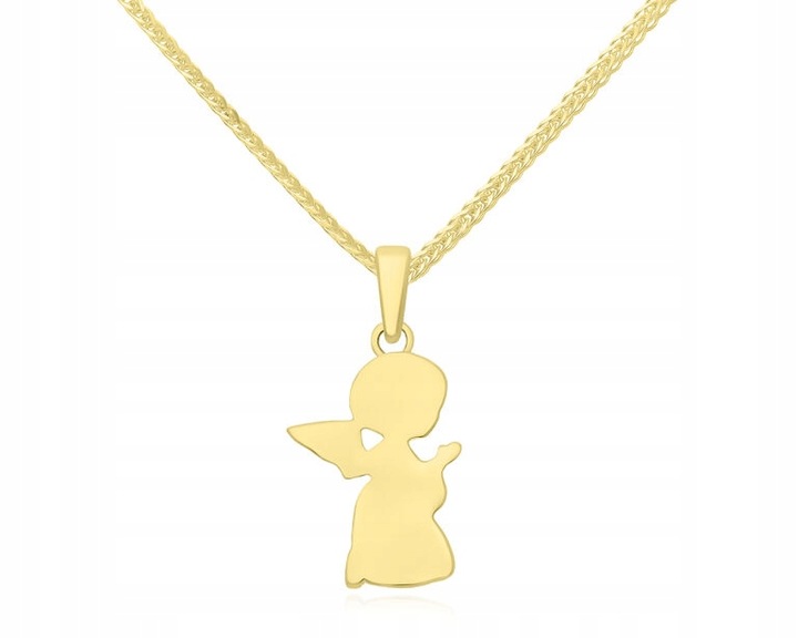 Złota Zawieszka Dla Dziecka Aniołek + Grawer Wisiorek Gładki pr. 585