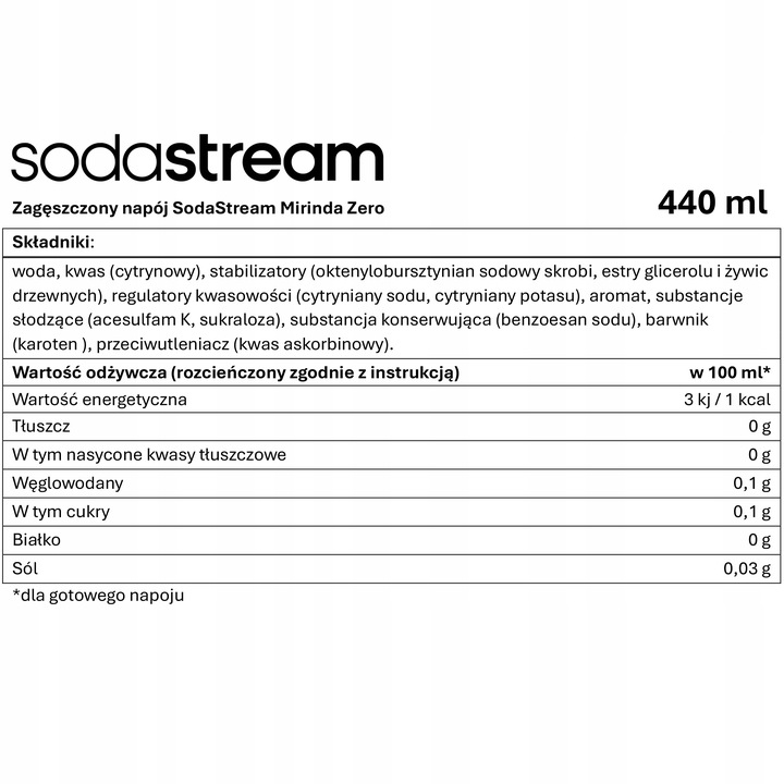 SODASTREAM Mirinda Zero zestaw syropów do saturatora 3 szt. x 440 ml