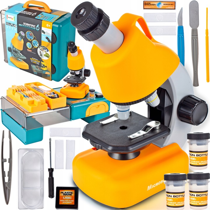 MIKROSKOP NAUKOWY ZABAWKA DLA DZIECI Z AKCESORIAMI W WALIZCE 640X