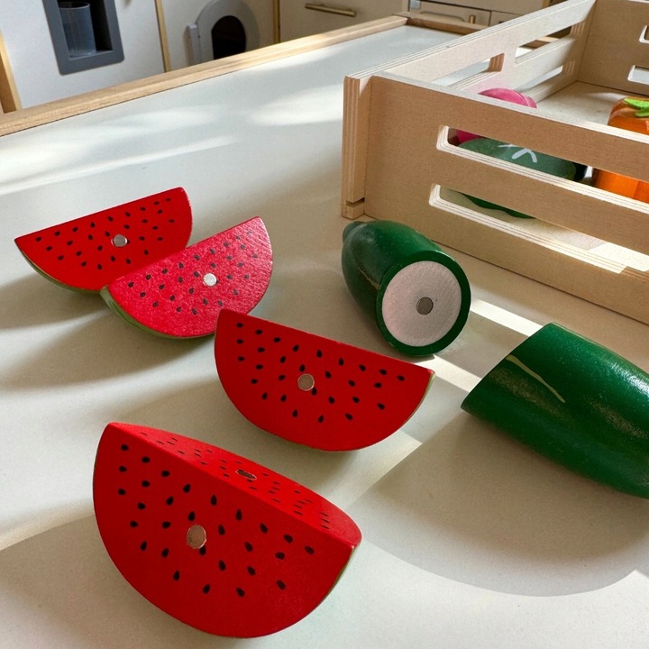 Drewniane Owoce i Warzywa Do Krojenia Zestaw XXL ze Skrzynką 17 elementów