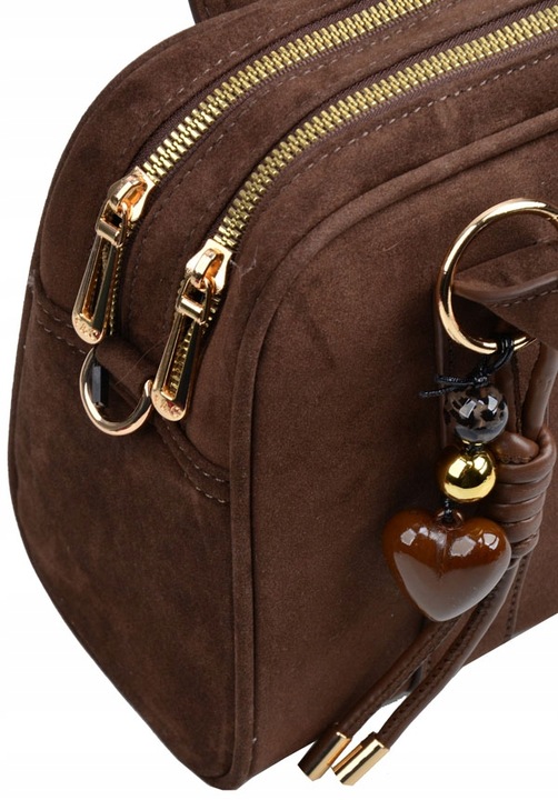 FLORA&CO TOREBKA kuferek do ręki PASEK CZEKOLADA zamsz WIZYTOWA