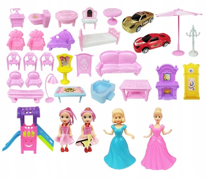 DOMEK DLA LALEK 4 LALKI MEBLE 222 ELEMENTY DUŻY