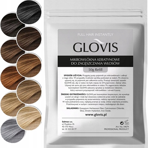 Włókna GLOVIS Eko Saszetka 50g - Szybkie Zagęszczenie Włosów Mikrowłókna