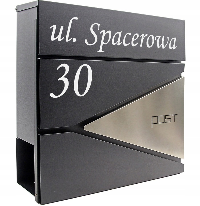 Skrzynka na listy wrzutnia, z gazetnikiem z NUMEREM DOMU ADRESEM DRUK UV