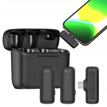 2x mikrofon krawatowy bezprzewodowy USB-C + etui youtube, tik tok
