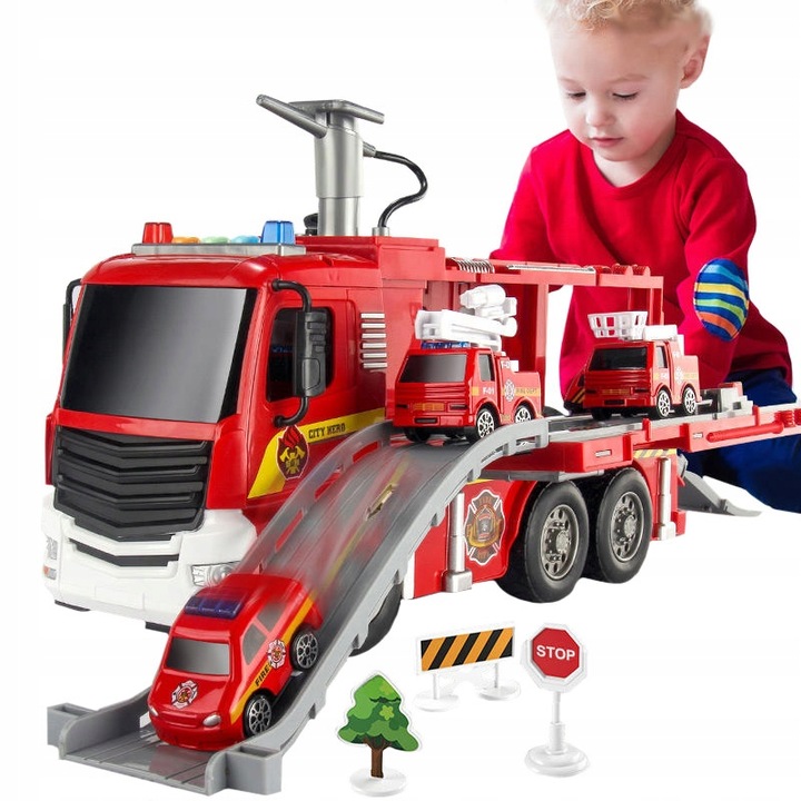 STRAŻ POŻARNA WÓZ SAMOCHÓD STRAŻACKI Z NAPĘDEM LEJE WODĄ ŚWIATŁO DŹWIĘK