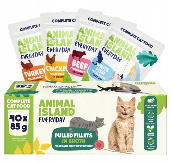 Animal Island Karma mokra dla kota Wołowina/Kurczak/Indyk/Biała ryba 40x85g