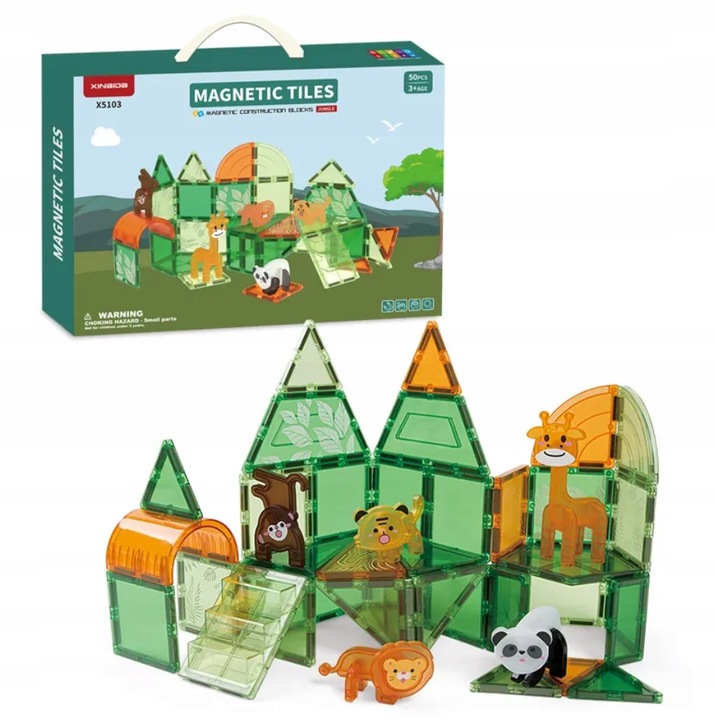 Klocki Magnetyczne Kreatywne Magnetic Tiles Konstrukcyjne Zoo 50 elementów