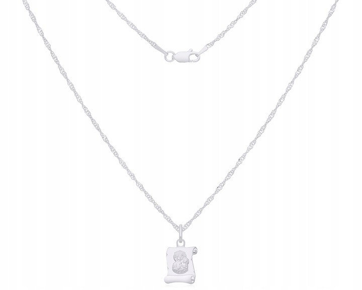 ŁAŃCUSZEK SREBRNY DLA DZIEWCZYNKI MEDALIK MATKA BOSKA + GRAWER dł.42 cm 925